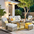Ensemble de salon de jardin en osier HOOOWOOO 6 pièces avec table basse