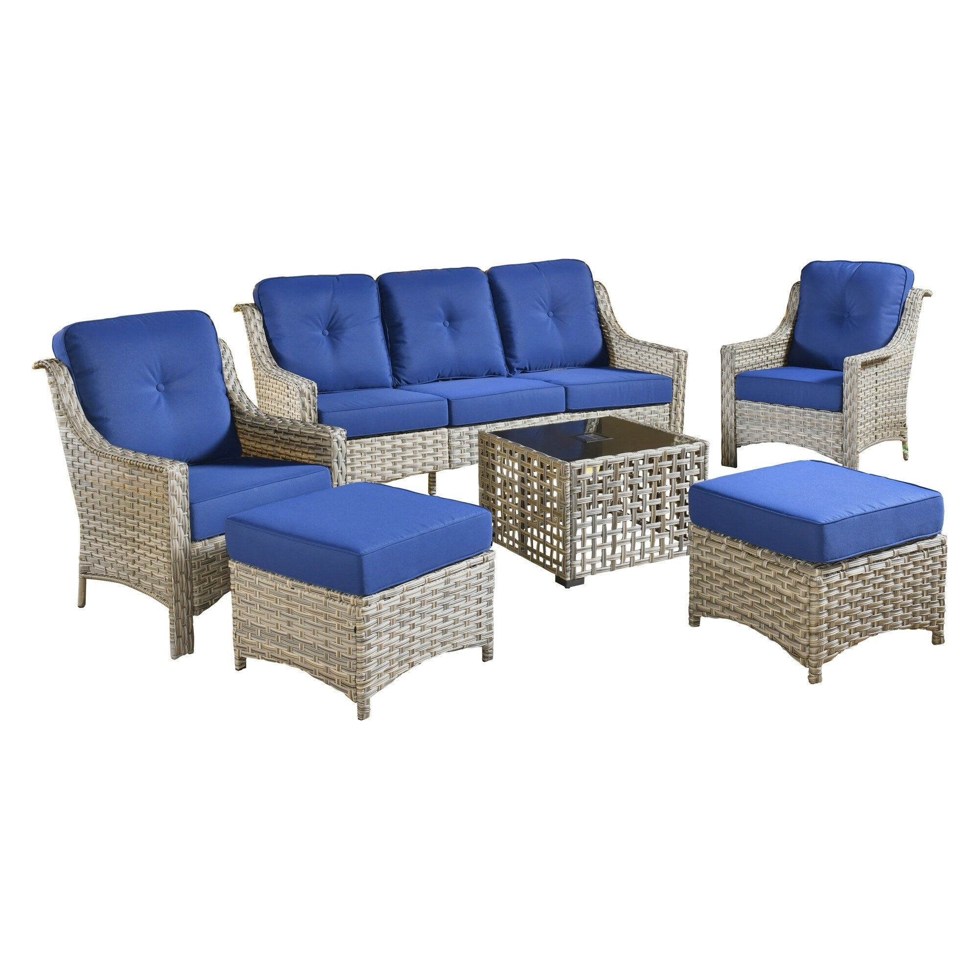 Ensemble de salon de jardin en osier HOOOWOOO 6 pièces avec table basse