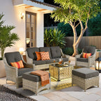 Ensemble de salon de jardin en osier HOOOWOOO 6 pièces avec table basse