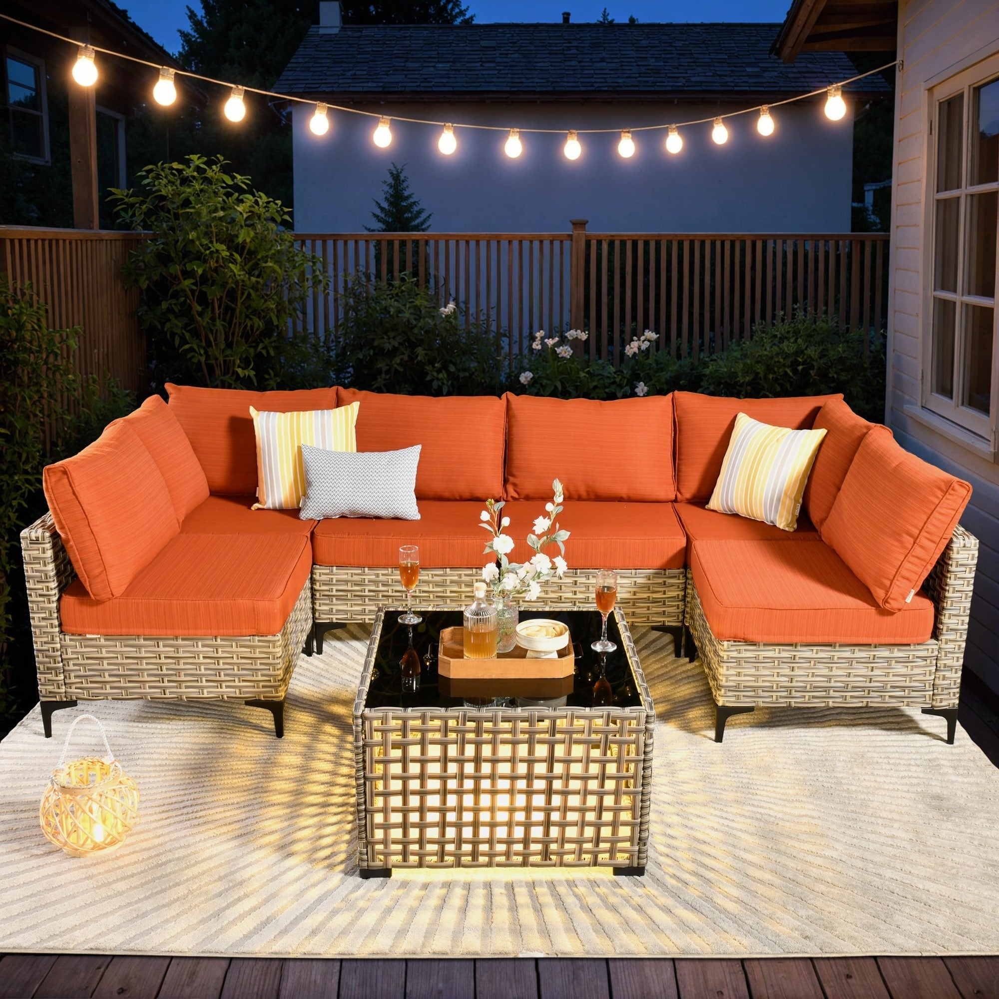 Ensemble de meubles de patio sectionnels en rotin HOOOWOOO 7 pièces
