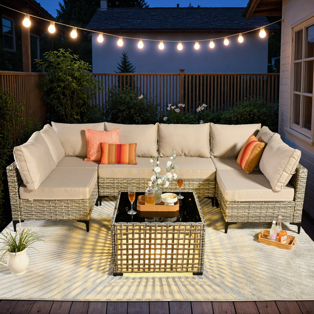 Ensemble de meubles de patio sectionnels en rotin HOOOWOOO 7 pièces