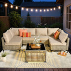 Ensemble de meubles de patio sectionnels en rotin HOOOWOOO 7 pièces