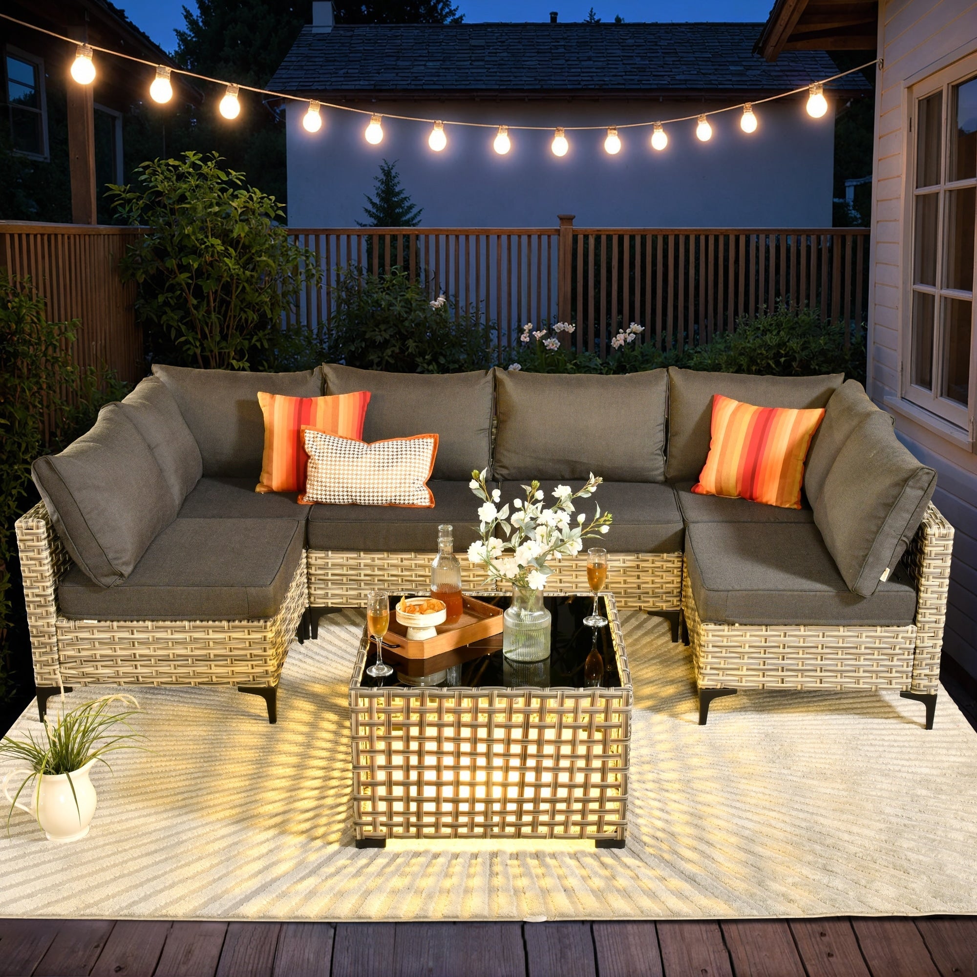 Ensemble de meubles de patio sectionnels en rotin HOOOWOOO 7 pièces