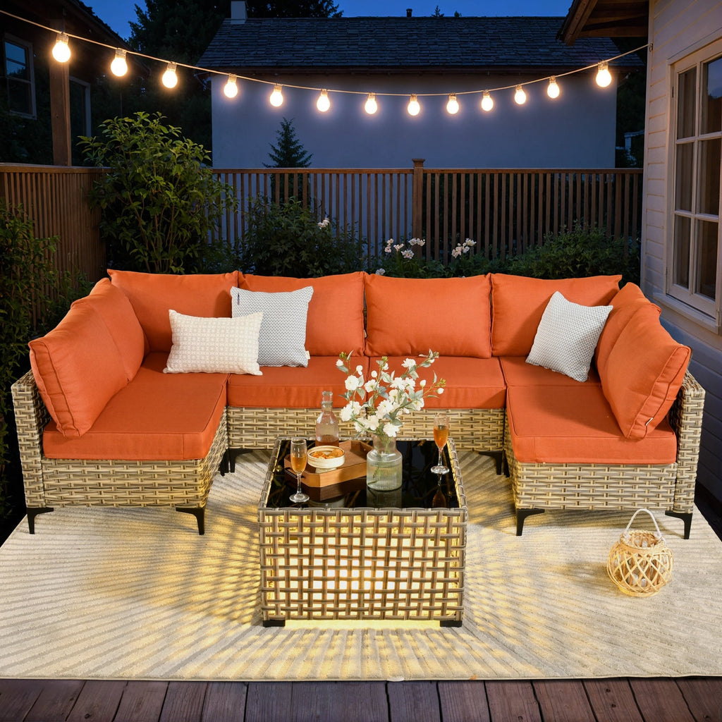 Ensemble de meubles de patio sectionnels en rotin HOOOWOOO 7 pièces