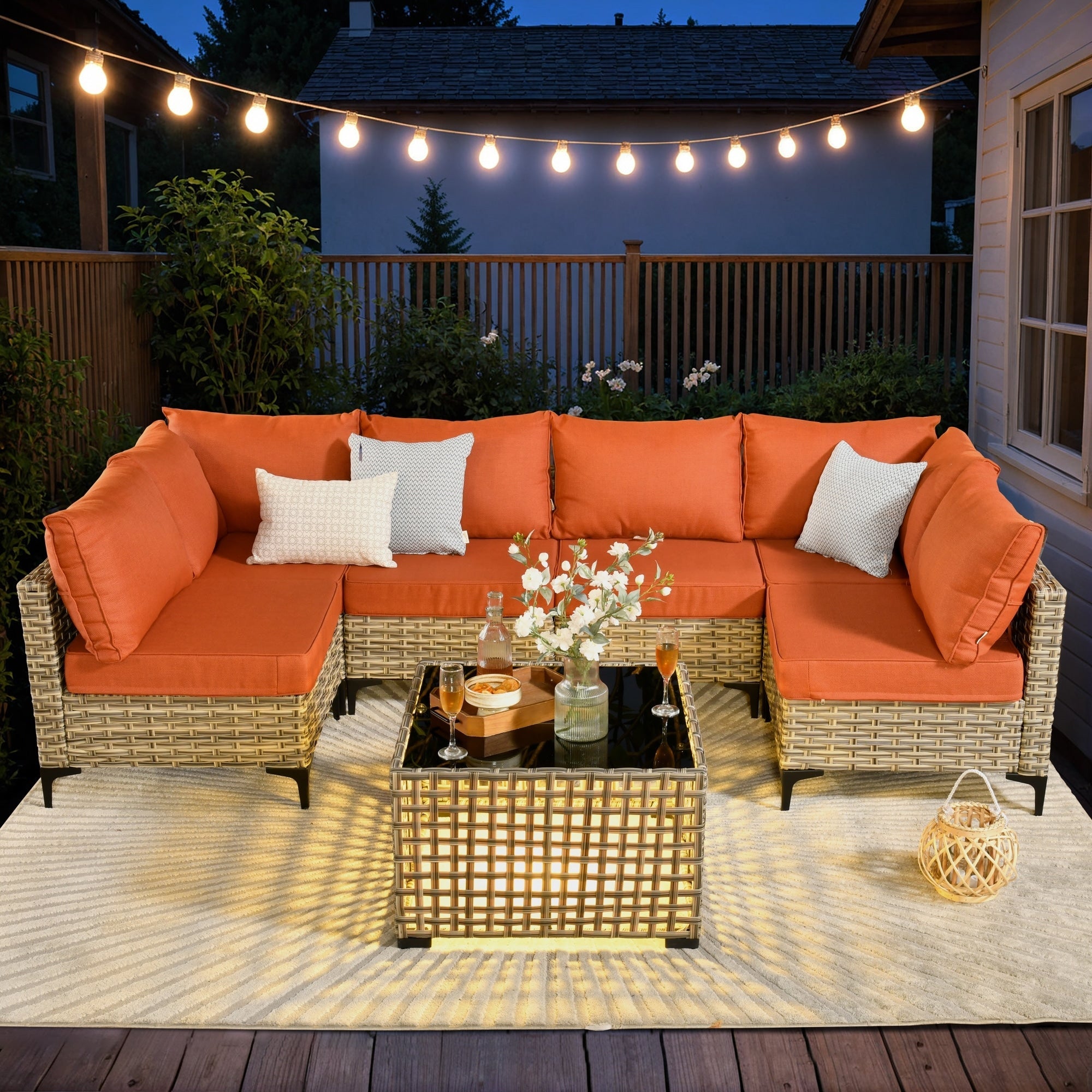 Ensemble de meubles de patio sectionnels en rotin HOOOWOOO 7 pièces
