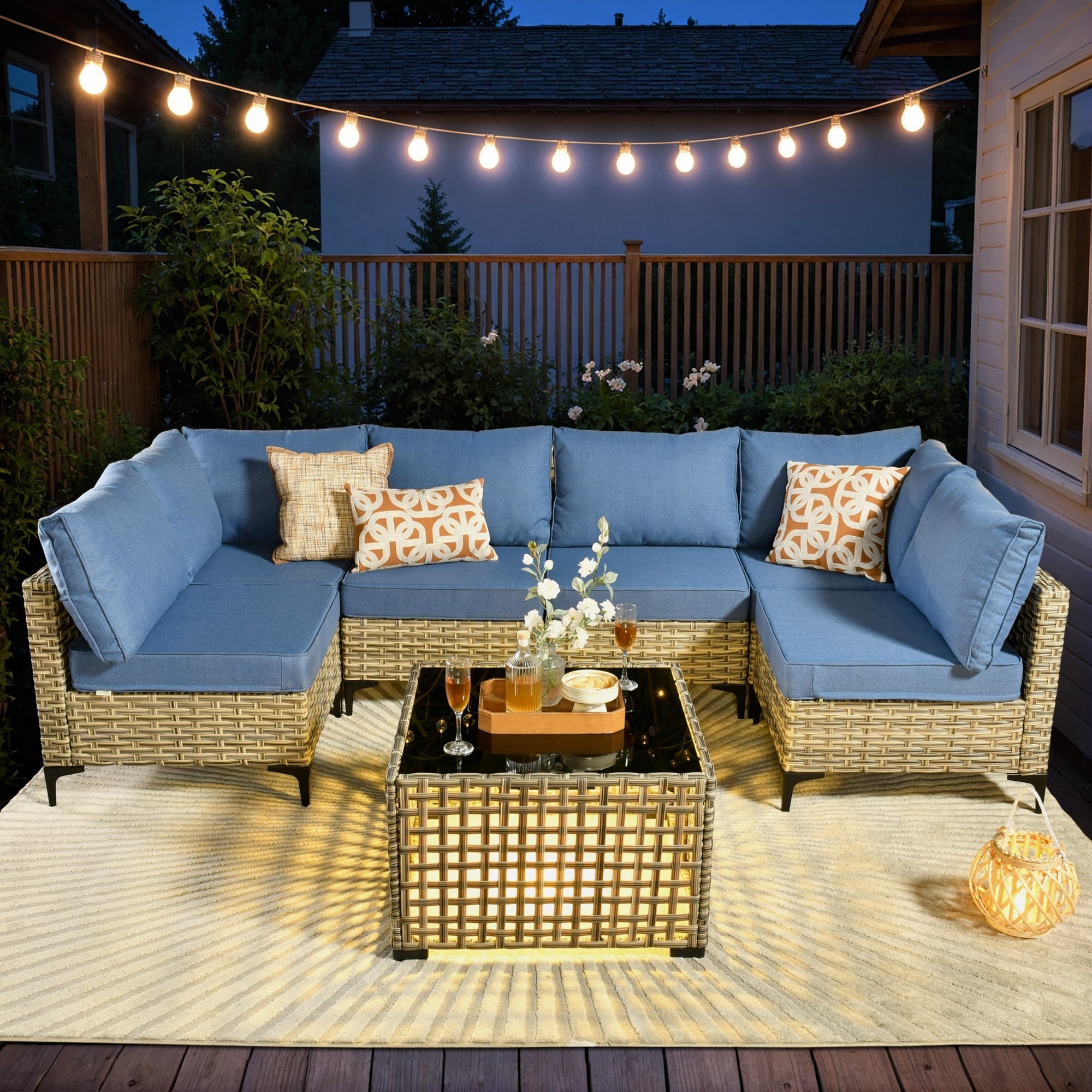 Ensemble de meubles de patio sectionnels en rotin HOOOWOOO 7 pièces
