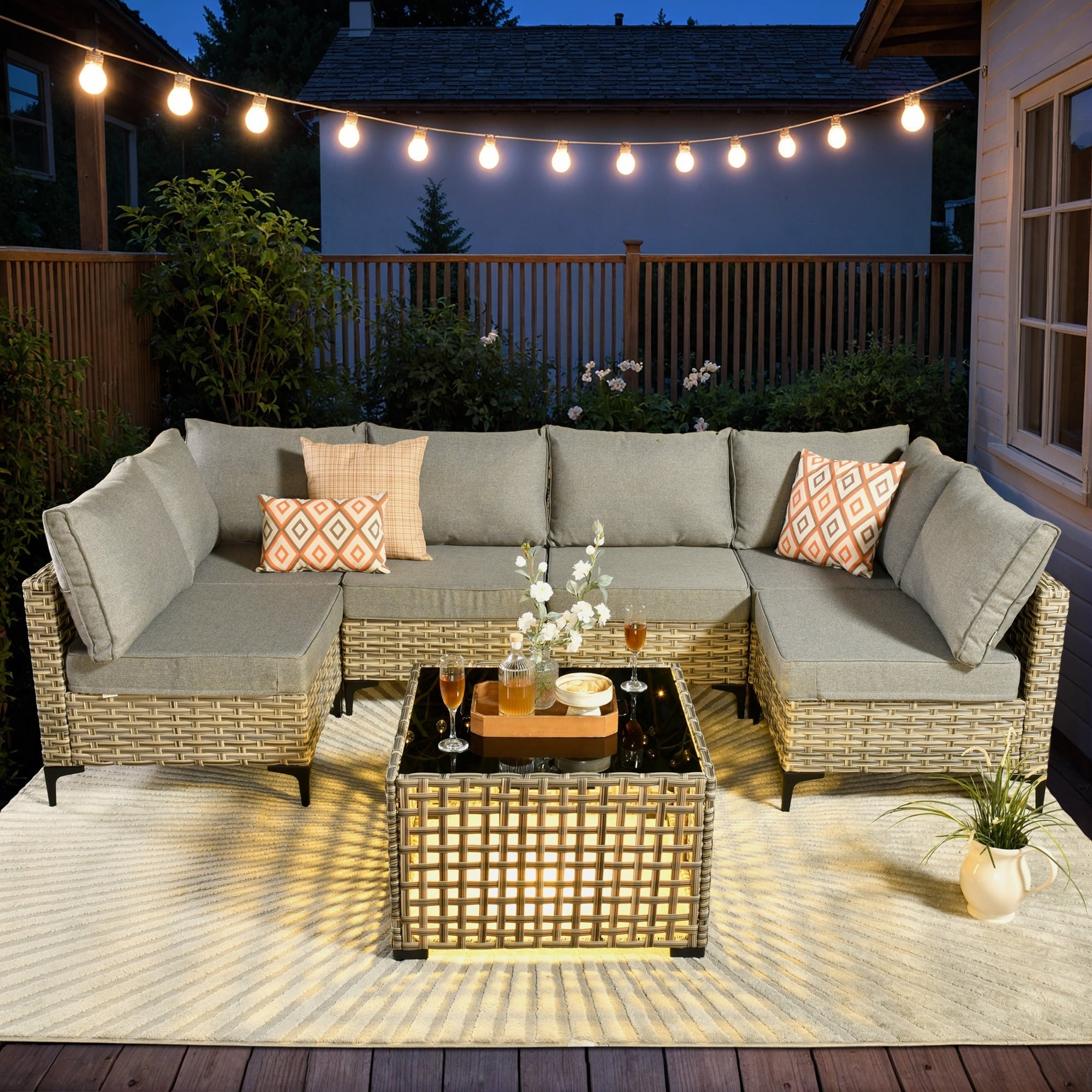 Ensemble de meubles de patio sectionnels en rotin HOOOWOOO 7 pièces