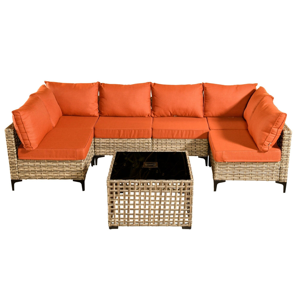 Ensemble de meubles de patio sectionnels en rotin HOOOWOOO 7 pièces