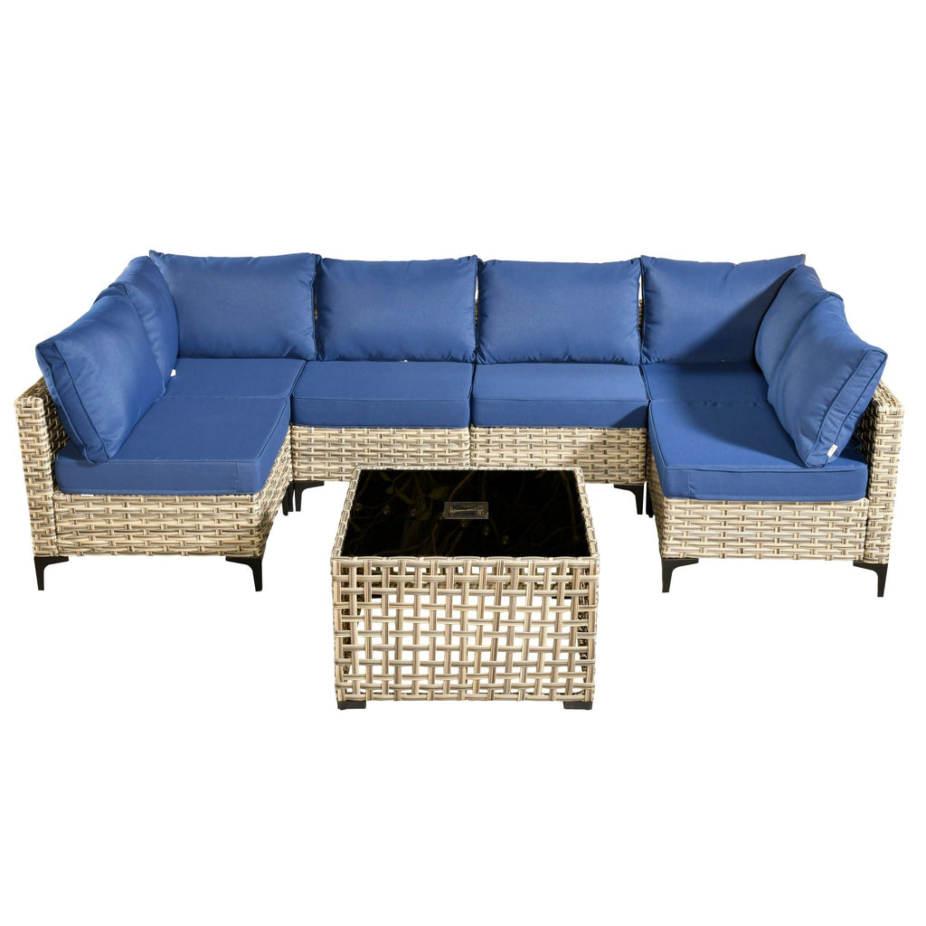 Ensemble de meubles de patio sectionnels en rotin HOOOWOOO 7 pièces