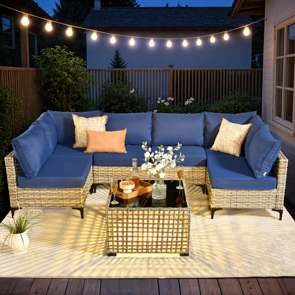 Ensemble de meubles de patio sectionnels en rotin HOOOWOOO 7 pièces