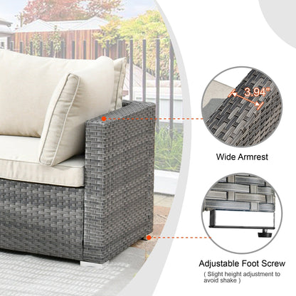 Ensemble de salon de jardin HOOOWOOO en osier gris 9 pièces avec fauteuil à bascule pivotant