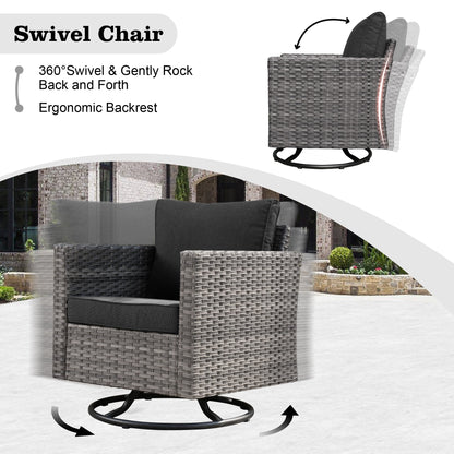 Ensemble de salon de jardin HOOOWOOO en osier gris 9 pièces avec fauteuil à bascule pivotant