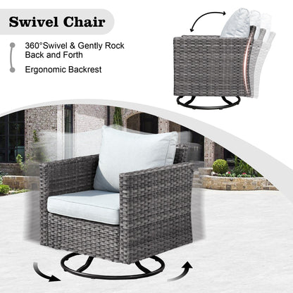 Ensemble de salon de jardin HOOOWOOO en osier gris 9 pièces avec fauteuil à bascule pivotant