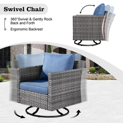 Ensemble de salon de jardin HOOOWOOO en osier gris 9 pièces avec fauteuil à bascule pivotant