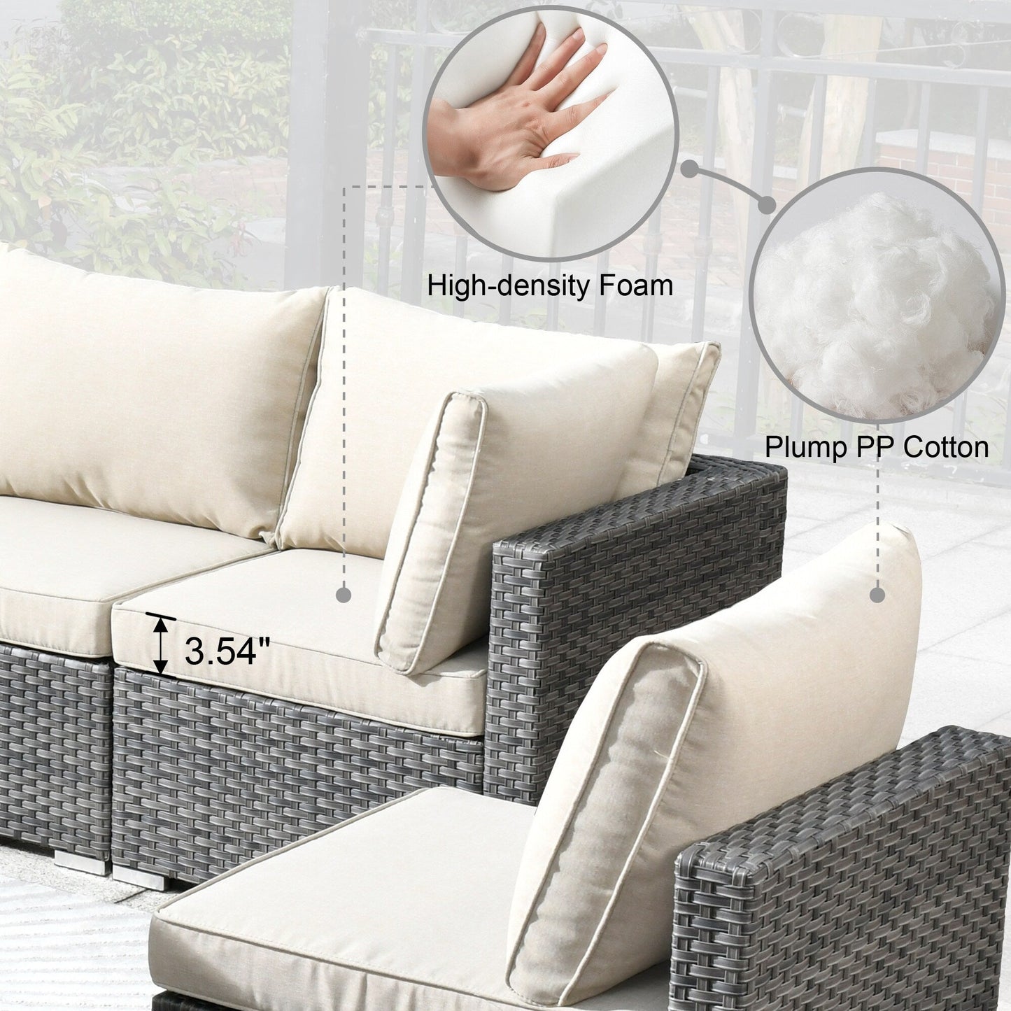 Ensemble de salon de jardin HOOOWOOO en osier gris 9 pièces avec fauteuil à bascule pivotant