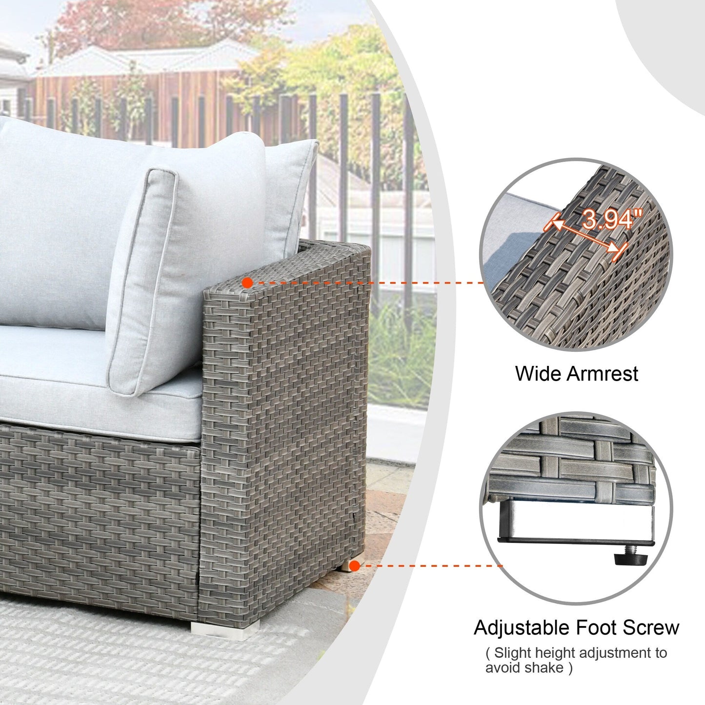 Ensemble de salon de jardin HOOOWOOO en osier gris 9 pièces avec fauteuil à bascule pivotant