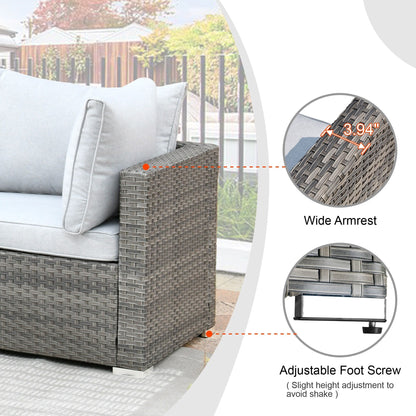 Ensemble de salon de jardin HOOOWOOO en osier gris 9 pièces avec fauteuil à bascule pivotant