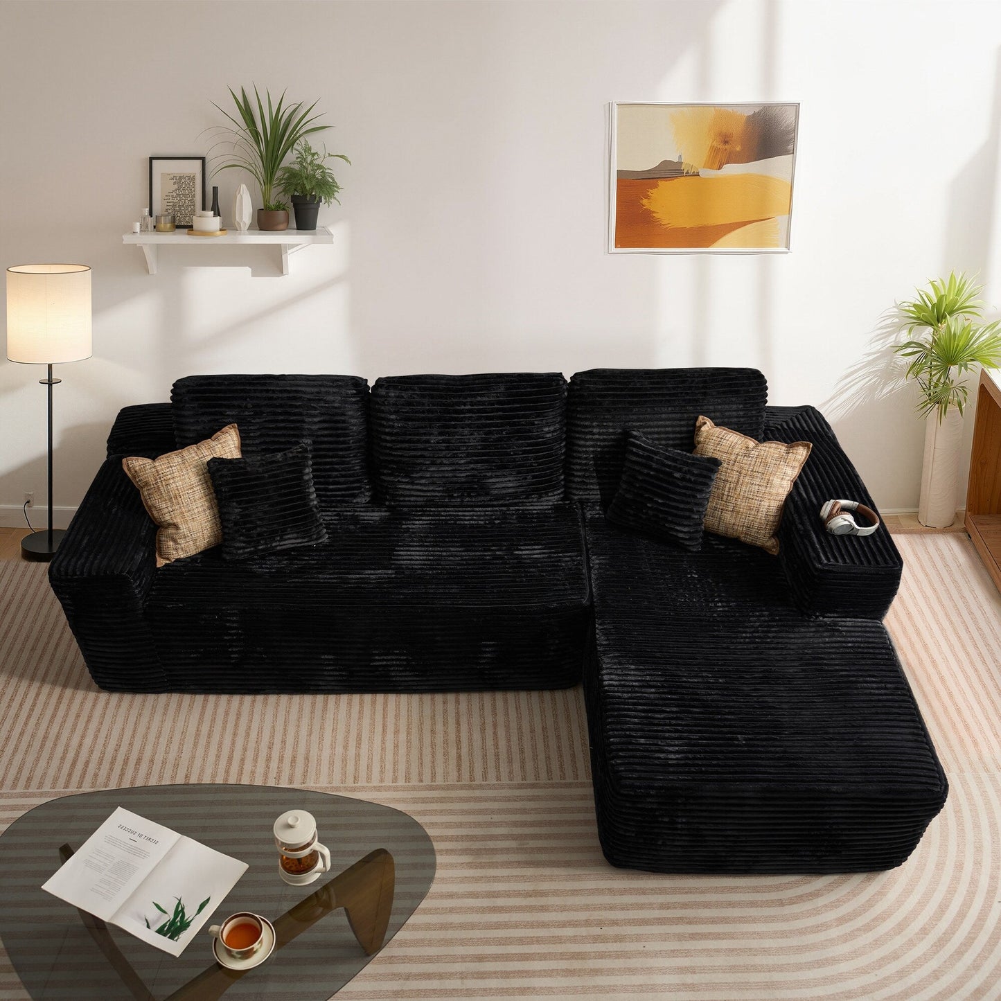 Canapé méridienne moderne rembourré avec coussins pour salon