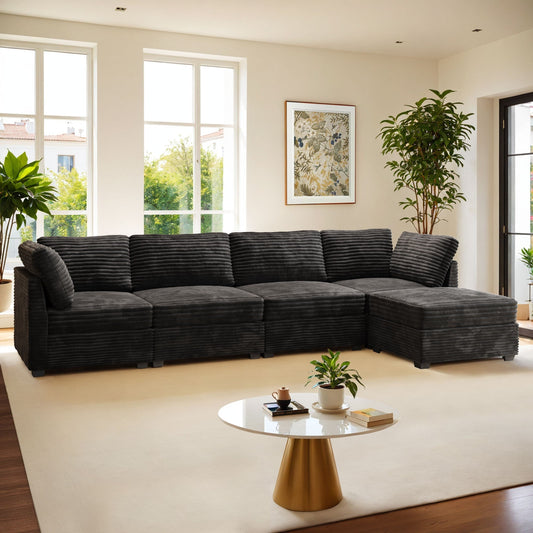 Canapé modulaire en velours côtelé avec pouf pour salon HOOOWOOO