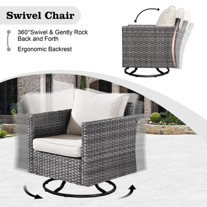 Ensemble de meubles d'extérieur en rotin et osier HOOOWOOO 11 pièces, chaises pivotantes avec foyer