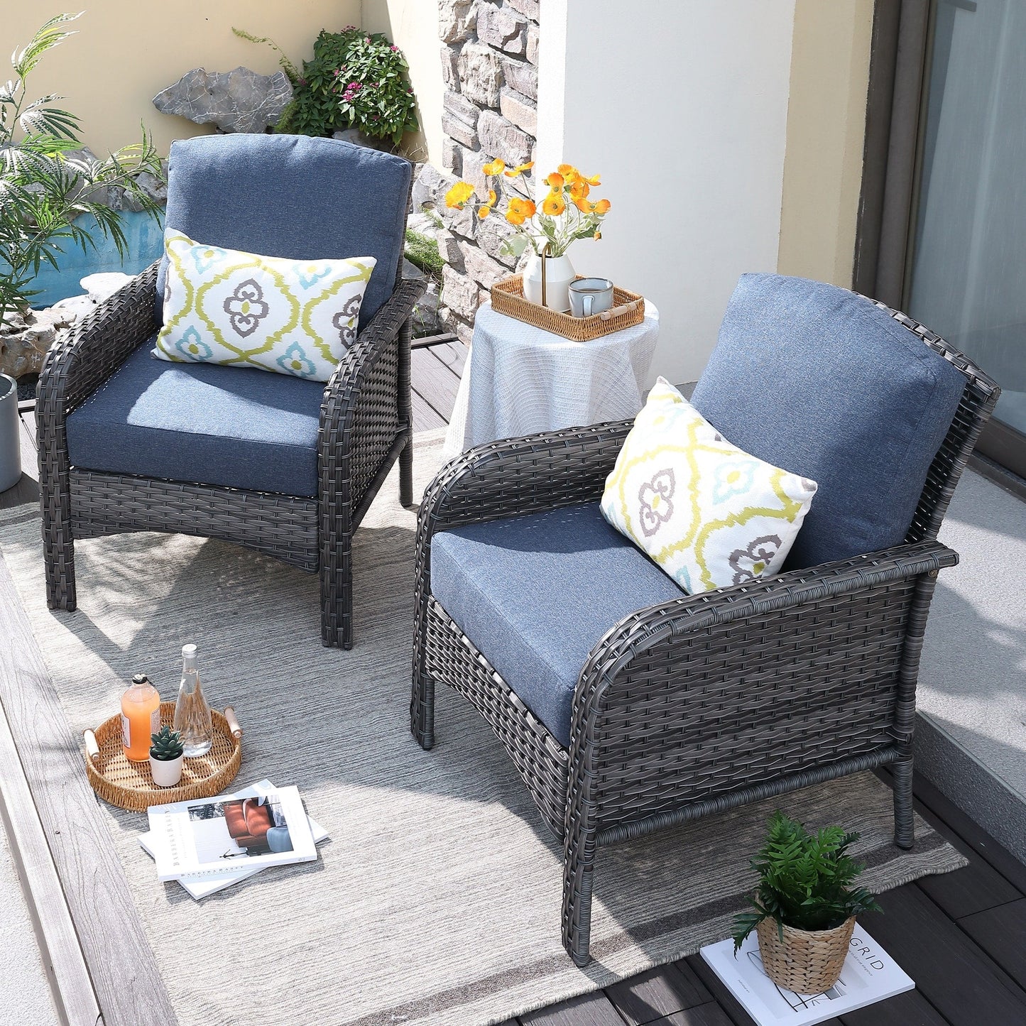 Ensemble de 2 chaises de jardin en rotin et osier HOOOWOOO