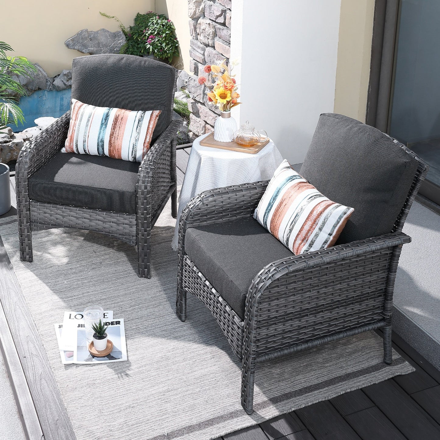 Ensemble de 2 chaises de jardin en rotin et osier HOOOWOOO