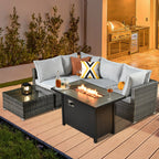 Ensemble de jardin sectionnel en rotin HOOOWOOO 6 pièces avec table et foyer