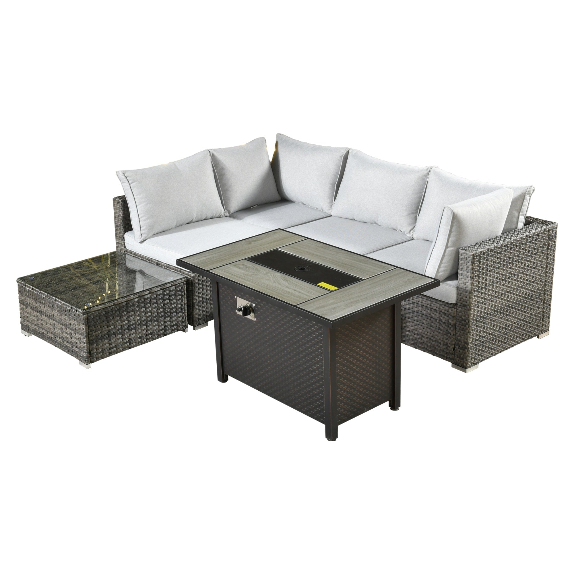 Ensemble de jardin sectionnel en rotin HOOOWOOO 6 pièces avec table et foyer