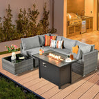 Ensemble de jardin sectionnel en rotin HOOOWOOO 6 pièces avec table et foyer