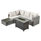 Ensemble de jardin sectionnel en rotin HOOOWOOO 6 pièces avec table et foyer