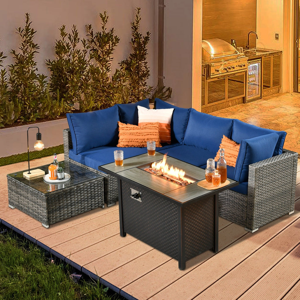 Ensemble de jardin sectionnel en rotin HOOOWOOO 6 pièces avec table et foyer