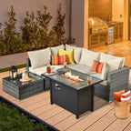 Ensemble de jardin sectionnel en rotin HOOOWOOO 6 pièces avec table et foyer