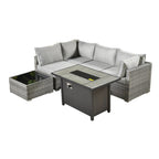 Ensemble de jardin sectionnel en rotin HOOOWOOO 6 pièces avec table et foyer