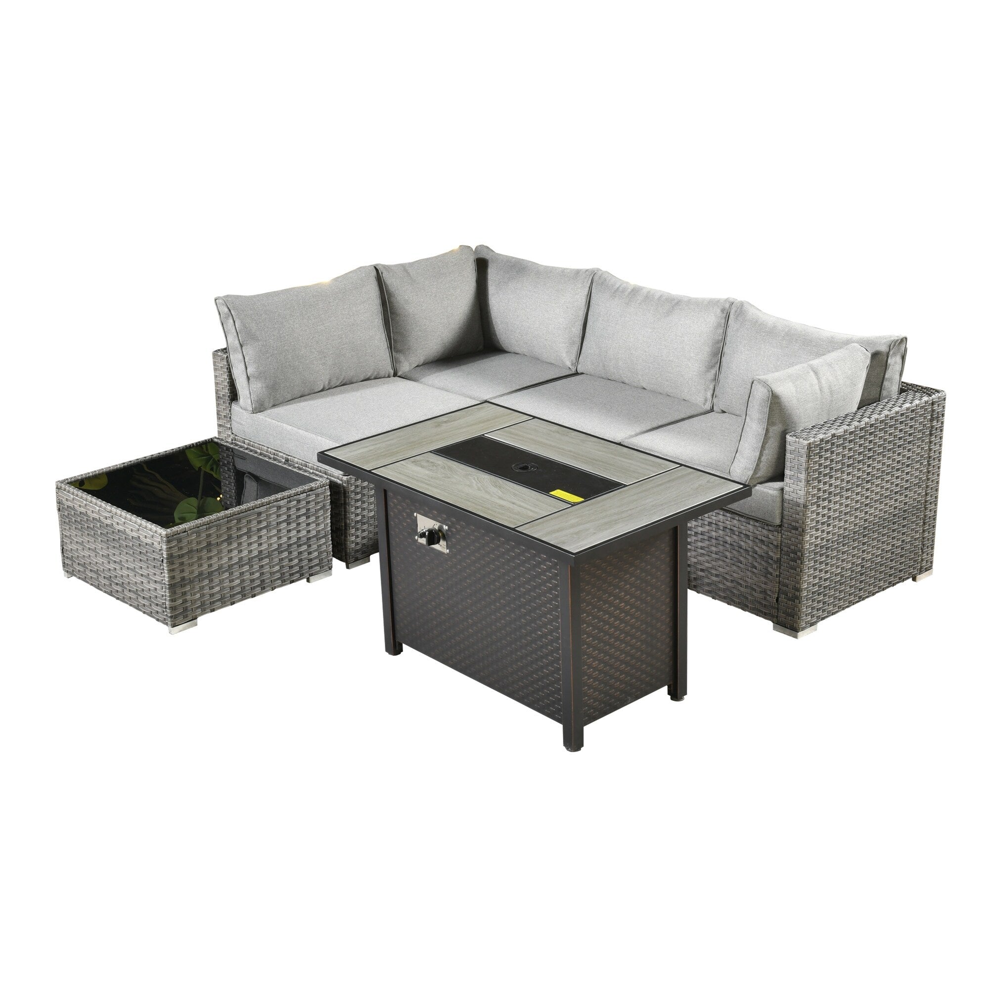 Ensemble de jardin sectionnel en rotin HOOOWOOO 6 pièces avec table et foyer