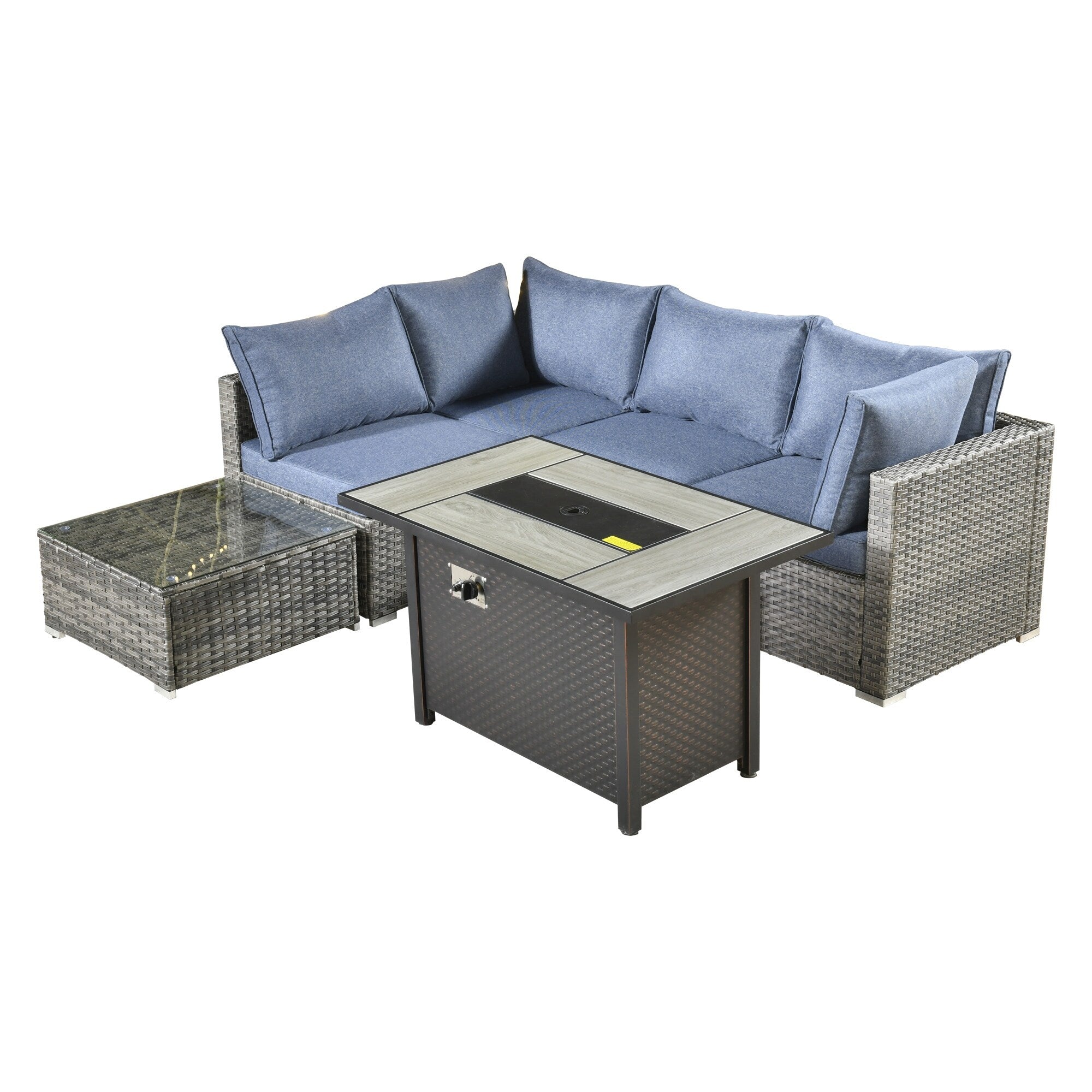 Ensemble de jardin sectionnel en rotin HOOOWOOO 6 pièces avec table et foyer