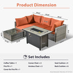 Ensemble de jardin sectionnel en rotin HOOOWOOO 6 pièces avec table et foyer