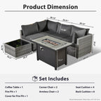 Ensemble de jardin sectionnel en rotin HOOOWOOO 6 pièces avec table et foyer