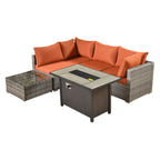Ensemble de jardin sectionnel en rotin HOOOWOOO 6 pièces avec table et foyer