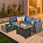 Ensemble de jardin sectionnel en rotin HOOOWOOO 6 pièces avec table et foyer