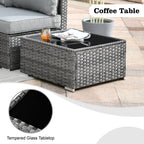 Ensemble de jardin sectionnel en rotin HOOOWOOO 6 pièces avec table et foyer