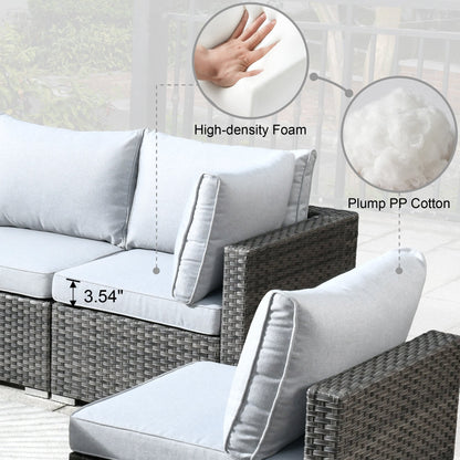 Ensemble de 9 meubles d'extérieur en rotin gris HOOOWOOO avec foyer et chaises pivotantes