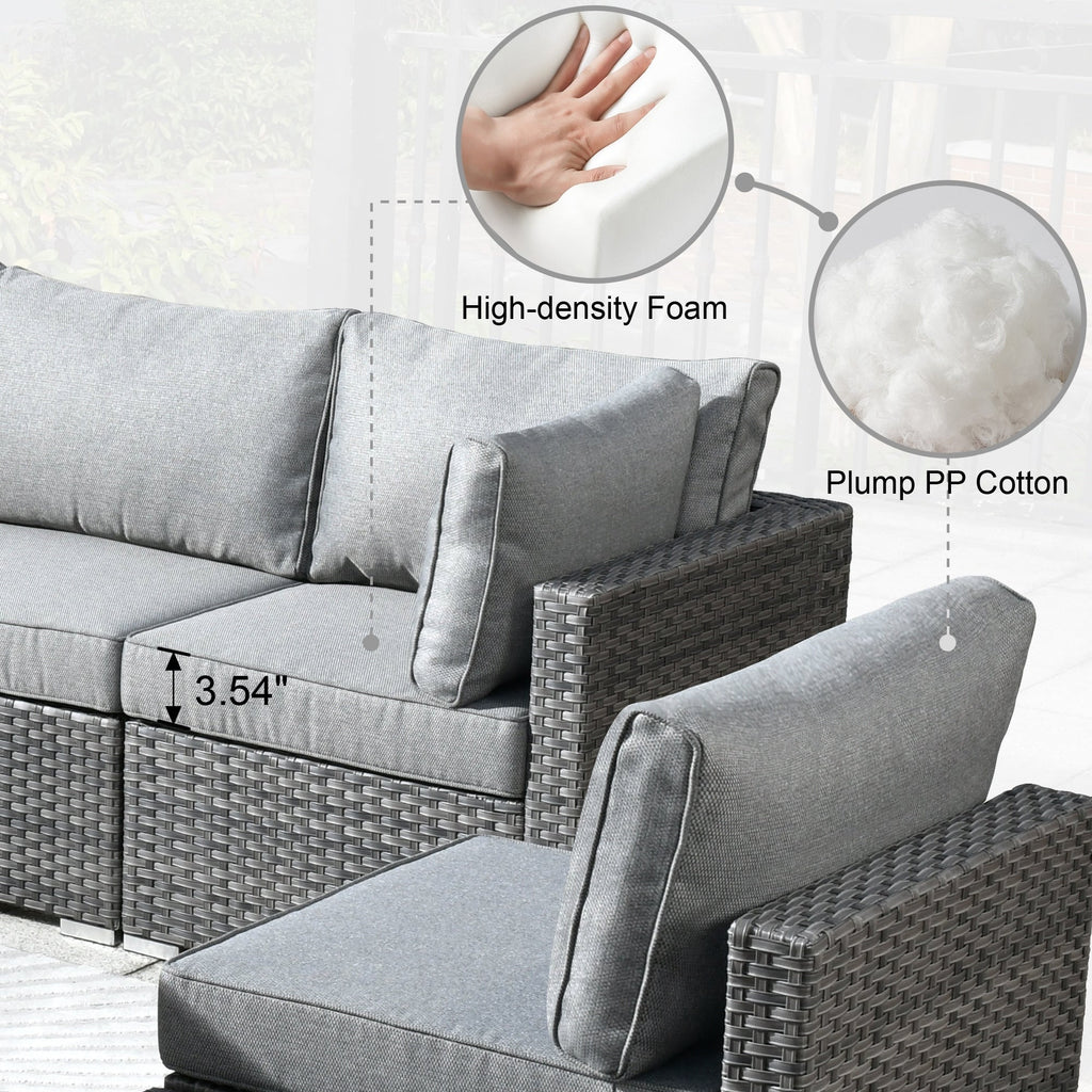 Ensemble de 9 meubles d'extérieur en rotin gris HOOOWOOO avec foyer et chaises pivotantes