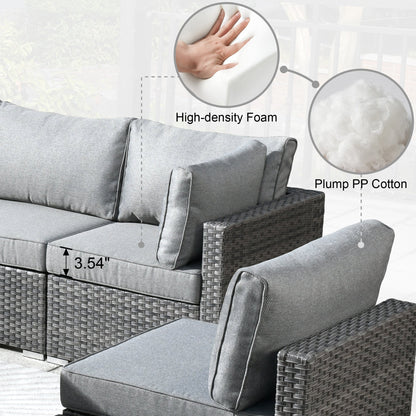 Ensemble de 9 meubles d'extérieur en rotin gris HOOOWOOO avec foyer et chaises pivotantes