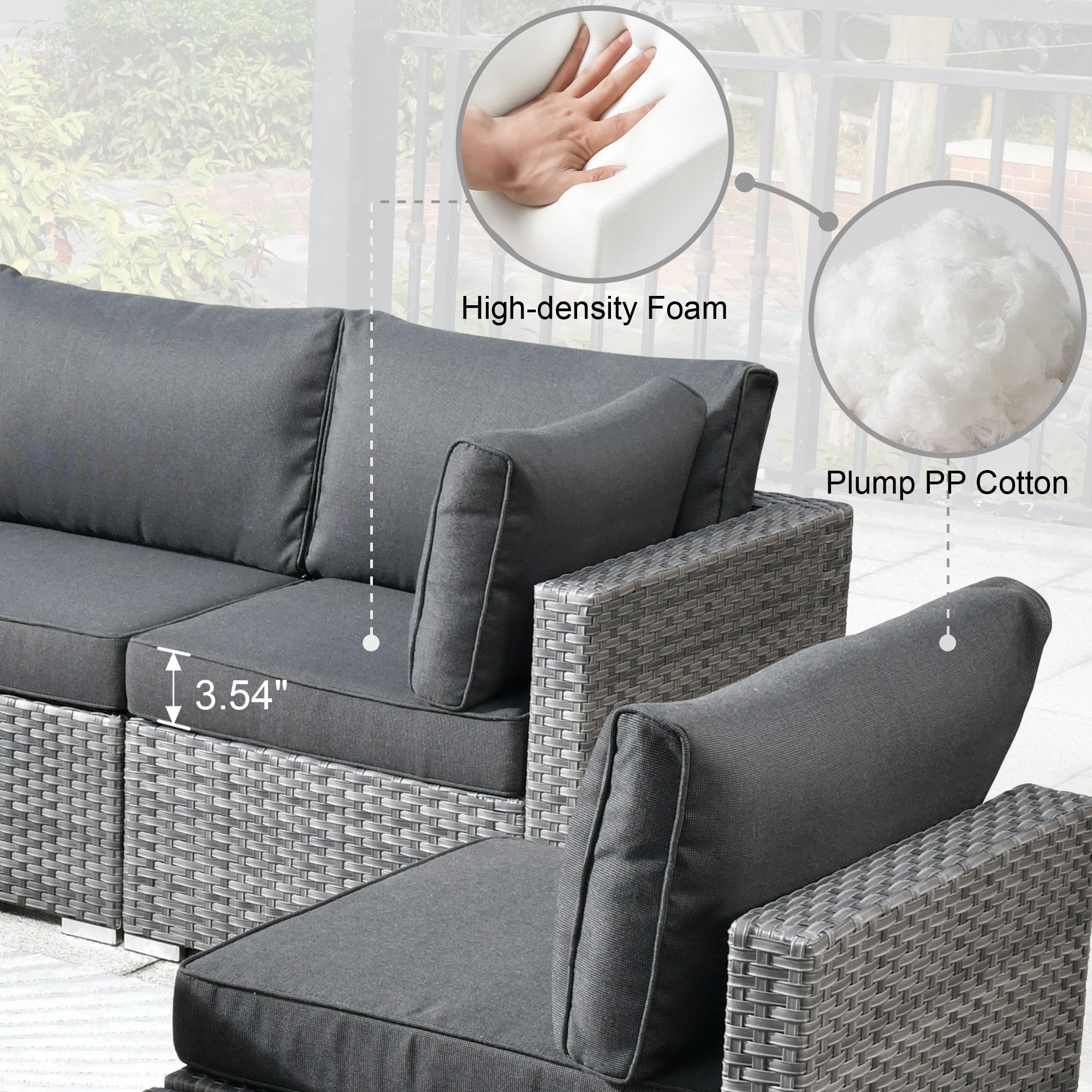 Ensemble de 9 meubles d'extérieur en rotin gris HOOOWOOO avec foyer et chaises pivotantes