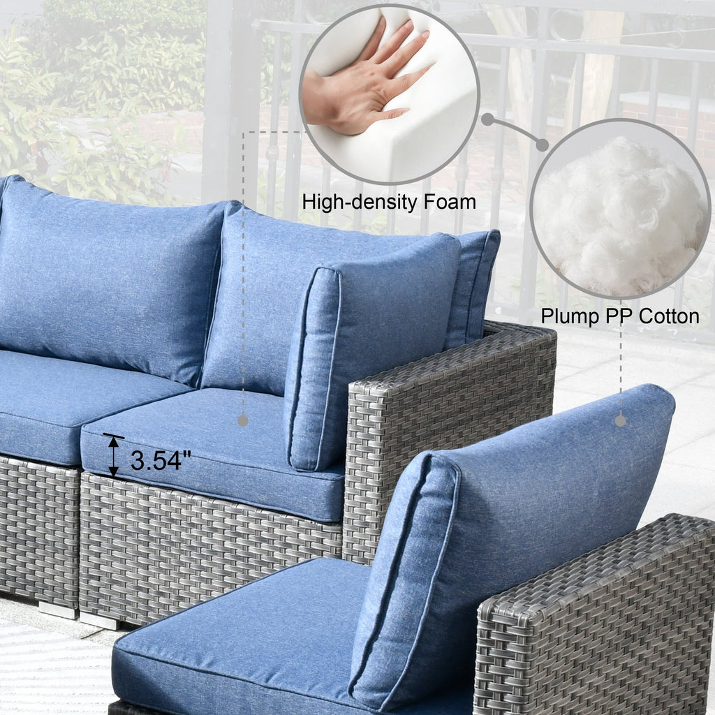 Ensemble de 9 meubles d'extérieur en rotin gris HOOOWOOO avec foyer et chaises pivotantes