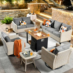 Ensemble de 6 meubles de jardin en osier HOOOWOOO avec foyer et chaise berçante pivotante