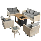 Ensemble de 6 meubles de jardin en osier HOOOWOOO avec foyer et chaise berçante pivotante