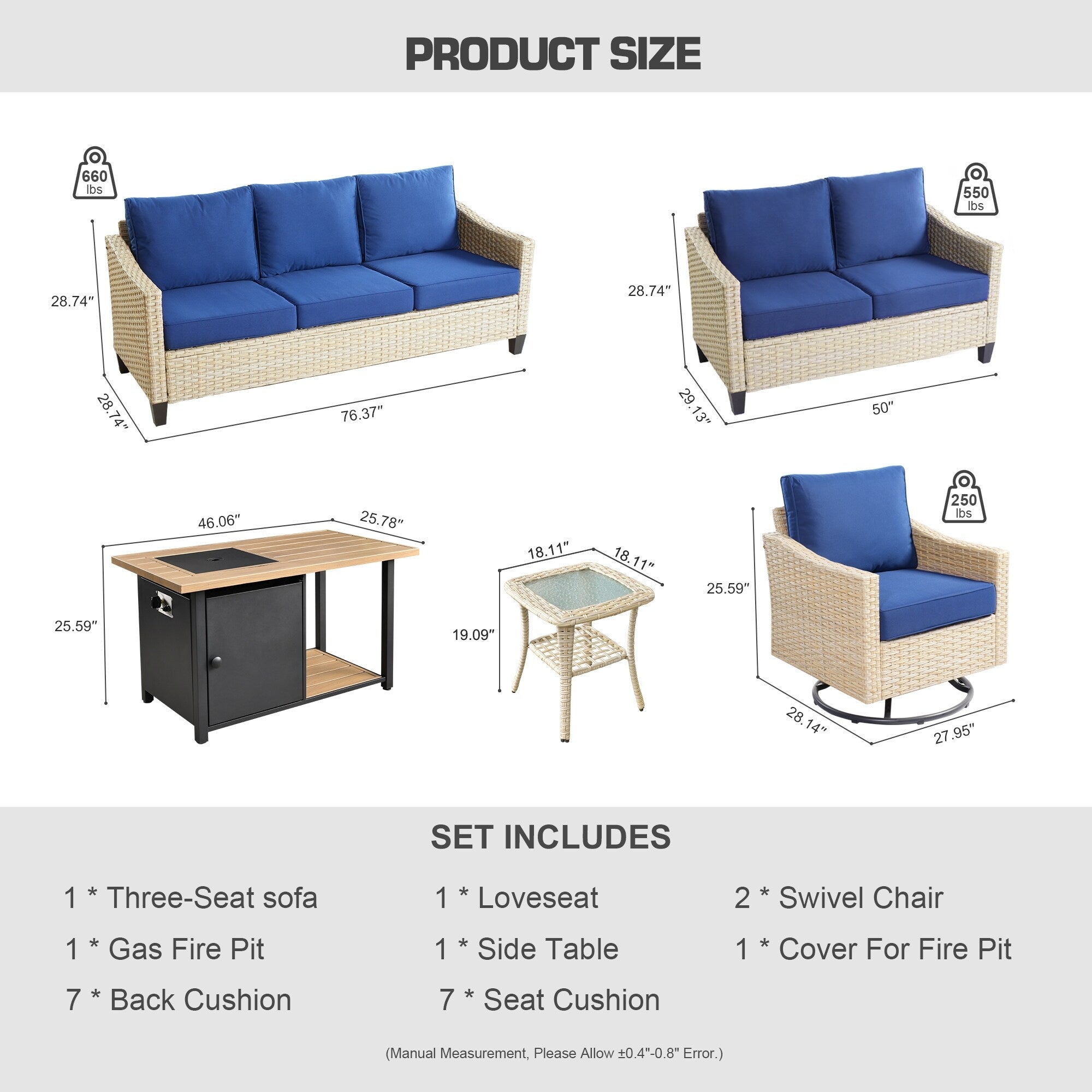 Ensemble de 6 meubles de jardin en osier HOOOWOOO avec foyer et chaise berçante pivotante