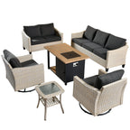 Ensemble de 6 meubles de jardin en osier HOOOWOOO avec foyer et chaise berçante pivotante