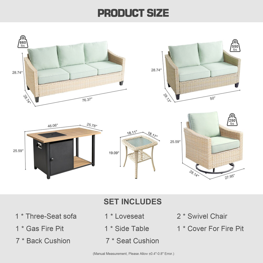 Ensemble de 6 meubles de jardin en osier HOOOWOOO avec foyer et chaise berçante pivotante